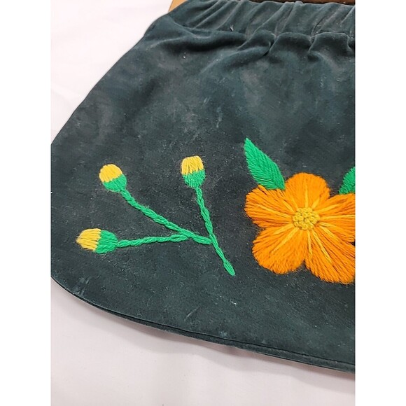 Vintage Holiday Fair Green Canvas Bag Purse Floral Embroidery Wood Handles - Picture 6 of 16